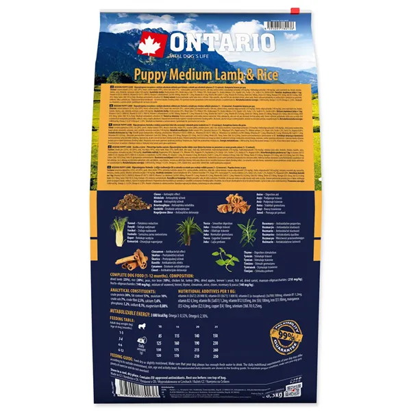 Ontario Puppy Medium Lamb & Rice 6,5 kg